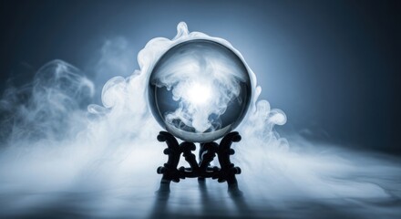 Mysterious Glowing Crystal Orb Reflecting the Earth Surrounded by Smoke
