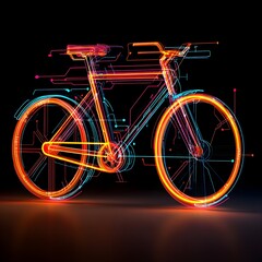 Fototapeta premium Neon outline of a bicycle with glowing circuits isolated on a transparent background image