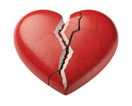 "3D Red Broken Heart Cracked in Half | Sad Love Breakup Symbol on PNG