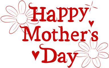 Happy mothers day red lettering with flowers, isolated in transparent background