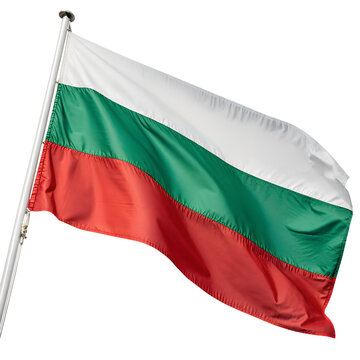 The bulgarian national flag billows in the wind, isolated on transparent background