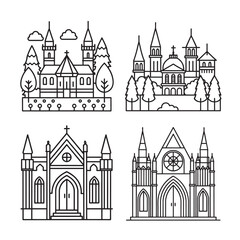 Fototapeta premium line art of european culture set bundle on the white background