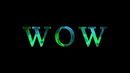 Glowing neon lines WOW text animation on black background. Saber luxury wow text animated. HD.