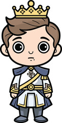 Cute Cartoon Prince Wearing Crown and Royal Outfit