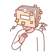 Person with folder head, feeling overwhelmed by information and tasks, symbolizes stress