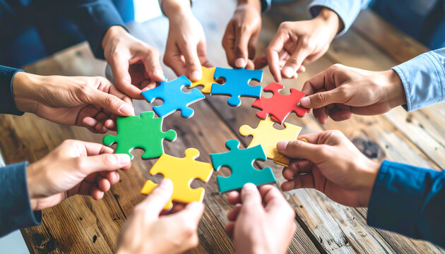Puzzleteile in H&auml;nden, Teamwork 