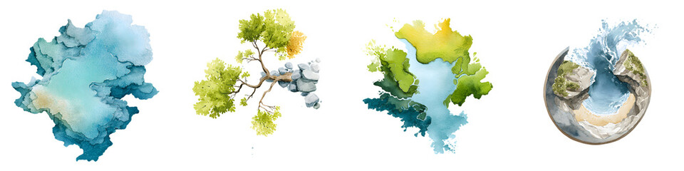 Obraz premium Watercolor Abstract Landscapes Collection on White