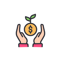 Growing Investments Concept With Hands Holding a Money Sprout