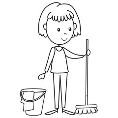 young woman with a mop