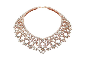 Obraz premium Elegant pearl necklace isolated on white, top view PNG