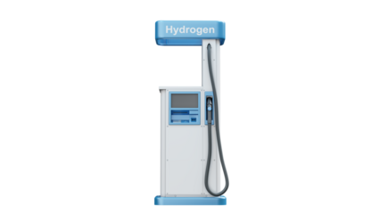 New hydrogen fuel pump isolated on transparent background. Hydrogen refueling station equipment. Front view. 3D illustration.