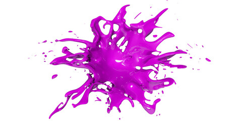 Vibrant purple paint splash isolated on transparent background. 3D illustration.