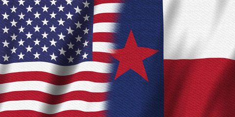 Waving USA flag stars and stripes and Texas state flag background