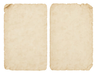Vintage paper background with old parchment texture. Two blank aged torn sheets for antique historical or rustic design
