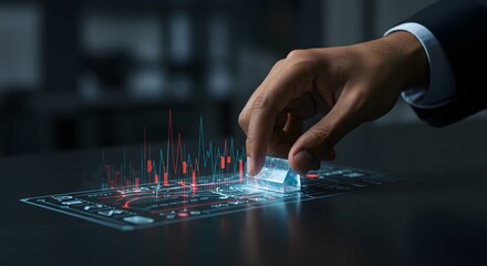 Businessman Interacting with Futuristic Financial Data Interface