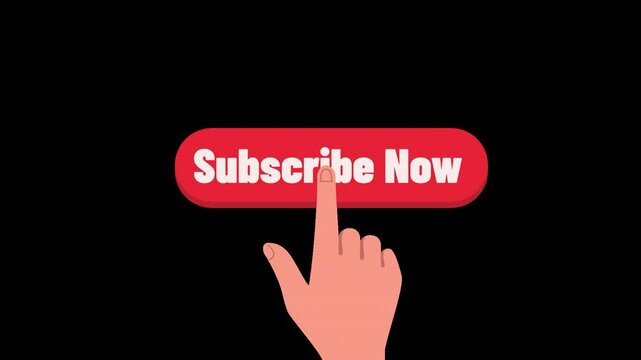 Subscribe Now Button hand tapping  alpha channel background animation