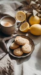 Homemade Lemon Cookies with a Cappuccino