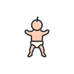 Cute Infant Wearing Diaper Standing Vector Illustration On Transparency