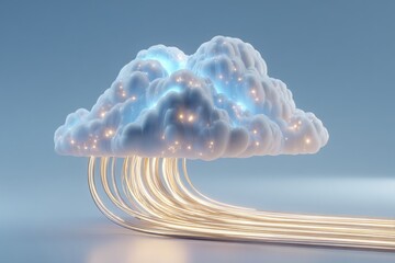 Luminous Cloud with Glowing Data Streams Abstract 3D Rendering