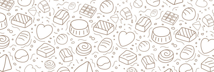 Seamless Doodle Chocolate Candy Pattern Background in Hand Drawn Style