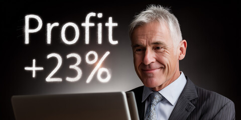 Businessman analyzing growth chart on laptop office environment finance insights for stock market success