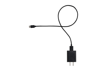 Smartphone charger with USB type C cable isolated on transparent background.