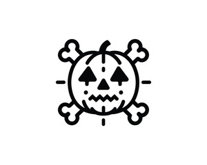 Fototapeta premium Halloween pumpkin with crossbones icon in black and white