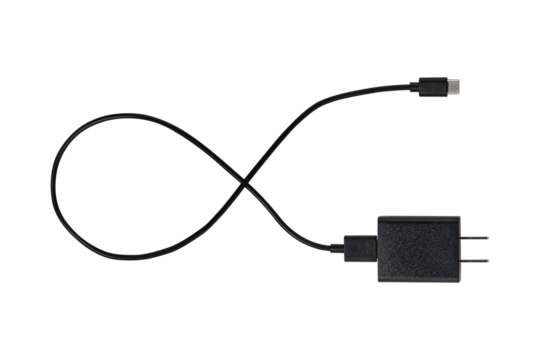 Smartphone charger with USB type C cable isolated on transparent background.