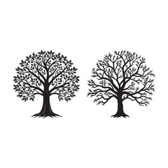 Obraz premium silhouette bare tree branch in winter set bundle on the white background