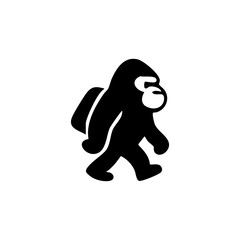 Silhouette of a gorilla carrying a backpack, walking