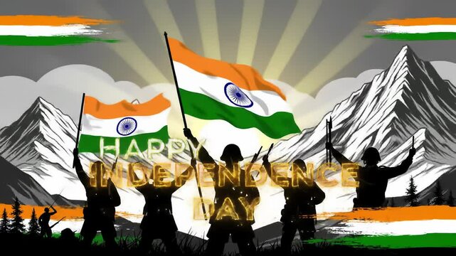Happy Independence Day, Tiranga, and Happy Republic Day. The Indian flag is waving with its vibrant colors and sunrise. Poster, banner, post, template, advertising, mountain, soldier, kargil diwas.