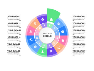 Pie chart illustrating data with various icons