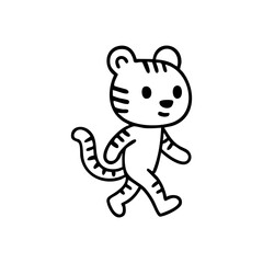Simple black line drawing of a walking tiger cub