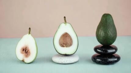 Spa pears avocado stones pastel background wellness
