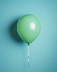 Green balloon against light blue background casting shadow