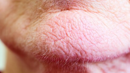 Fototapeta premium Close-up of an elderly man's chin and lower lip, showcasing fine lines, wrinkles, and skin texture, highlighting the effects of aging on facial features and skin health