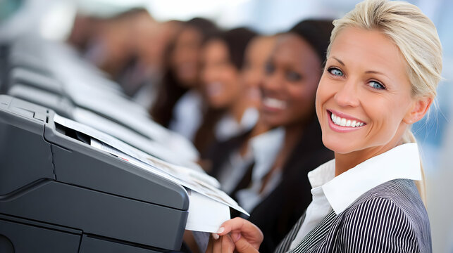 reviewing printed proofs with team in modern office studio