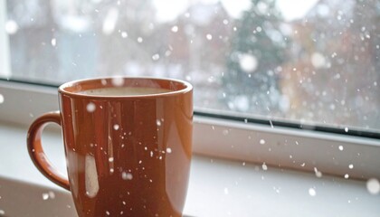 Cozy Winter Coffee Mug Snow Day Window.