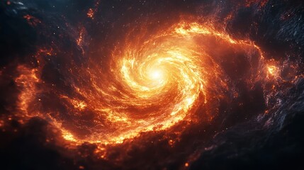 Fiery cosmic swirl with central bright core