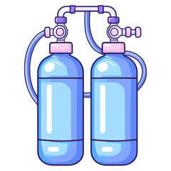 Fototapeta premium Two Blue Gas Cylinders with Pressure Regulators for Scientific Use, isolated on transparent background.