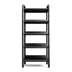 Sleek black shelving unit with four open shelves.