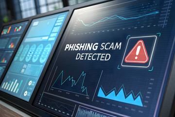 Scam threat graph displayed on a digital screen in a office setting