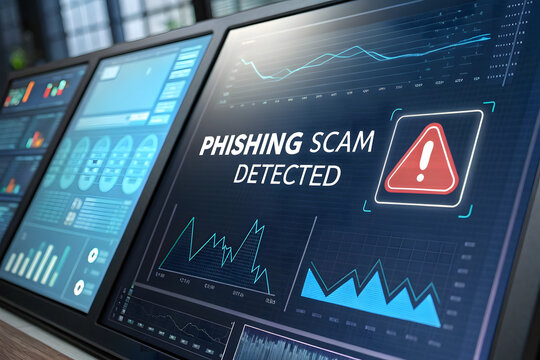 Scam threat graph displayed on a digital screen in a office setting