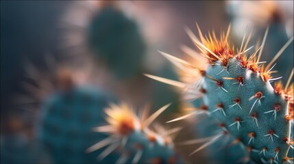 Obraz premium Close-up view of a cactus with sharp spines in natural lighting