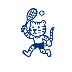 Cartoon tiger playing tennis