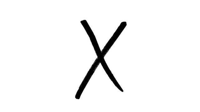 Animated Black hand drawing marker X cross Mark Video - Cross Sign Close Button Symbol, Prohibition Stop Symbol Green, wrong Grung check mark animation video with alpha channel. cancellation sign mark