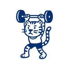 A tiger character is lifting weights