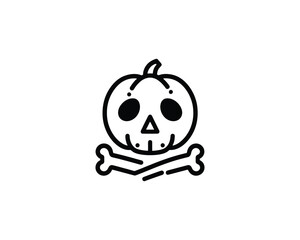 Fototapeta premium Halloween pumpkin skull and crossbones icon vector art