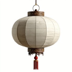 Traditional decorative paper lantern hanging from a chain.