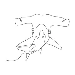 Continuous line of hammerhead shark fish underwater sea ocean marine wildlife animal sketch drawing editable stroke vector illustration
